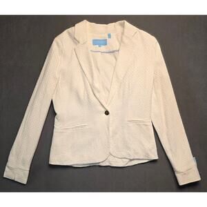 Draper James‎ Womens Small Solid White Textured Blazer Weave Single Button Lapel